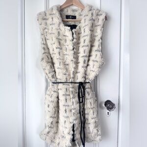 7 For All Mankind Cream and Black Faux Fur Vest M/L